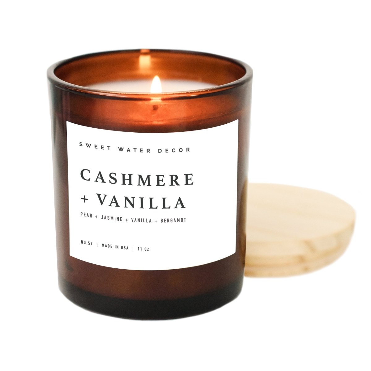 Sweet Water Decor Cashmere and Vanilla Soy Candle - Amber Jar - 11 oz - lily & onyx