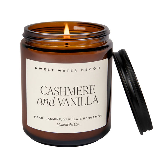 Sweet Water Decor Cashmere and Vanilla Soy Candle - Amber Jar - 9 oz - lily & onyx