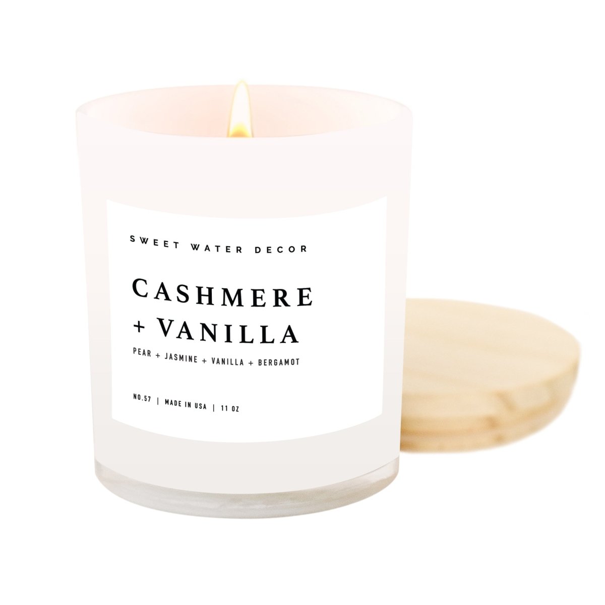 Sweet Water Decor Cashmere and Vanilla Soy Candle - White Jar - 11 oz - lily & onyx