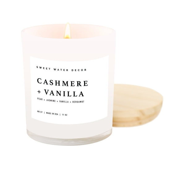 Sweet Water Decor Cashmere and Vanilla Soy Candle - White Jar - 11 oz - lily & onyx
