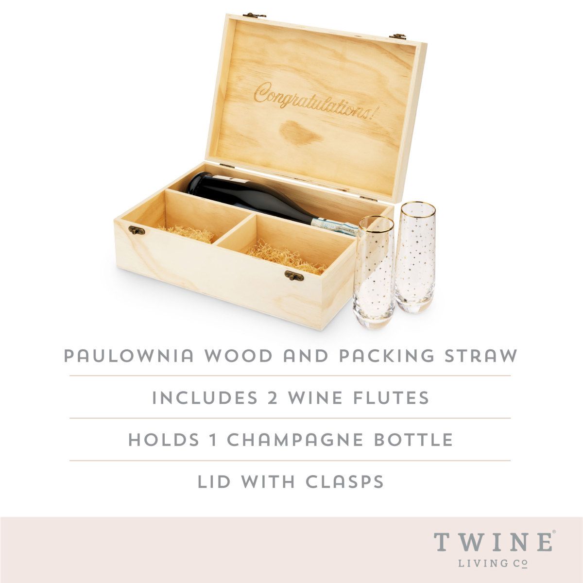 TRUE 'Celebrate' Wood Champagne Box with Set of Flutes - lily & onyx