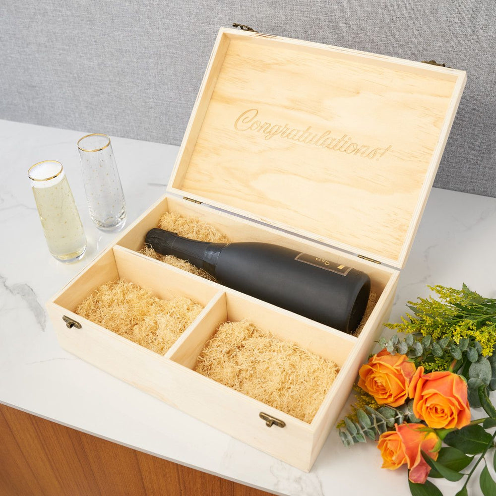 TRUE 'Celebrate' Wood Champagne Box with Set of Flutes - lily & onyx