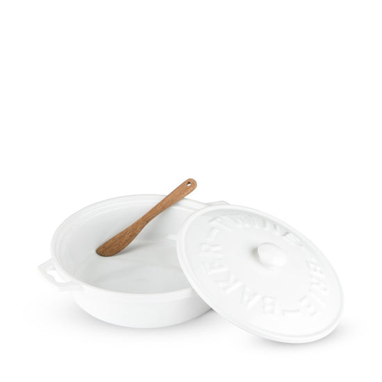 Brie Baker with Lid and Spreader, White