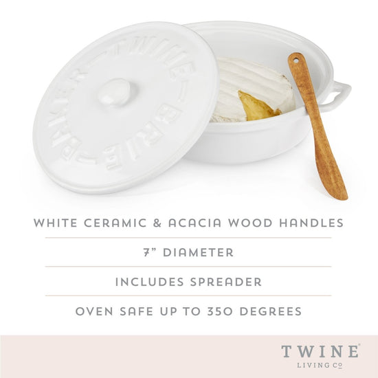 Twine Ceramic Brie Baker & Acacia Wood Spreader Set - lily & onyx