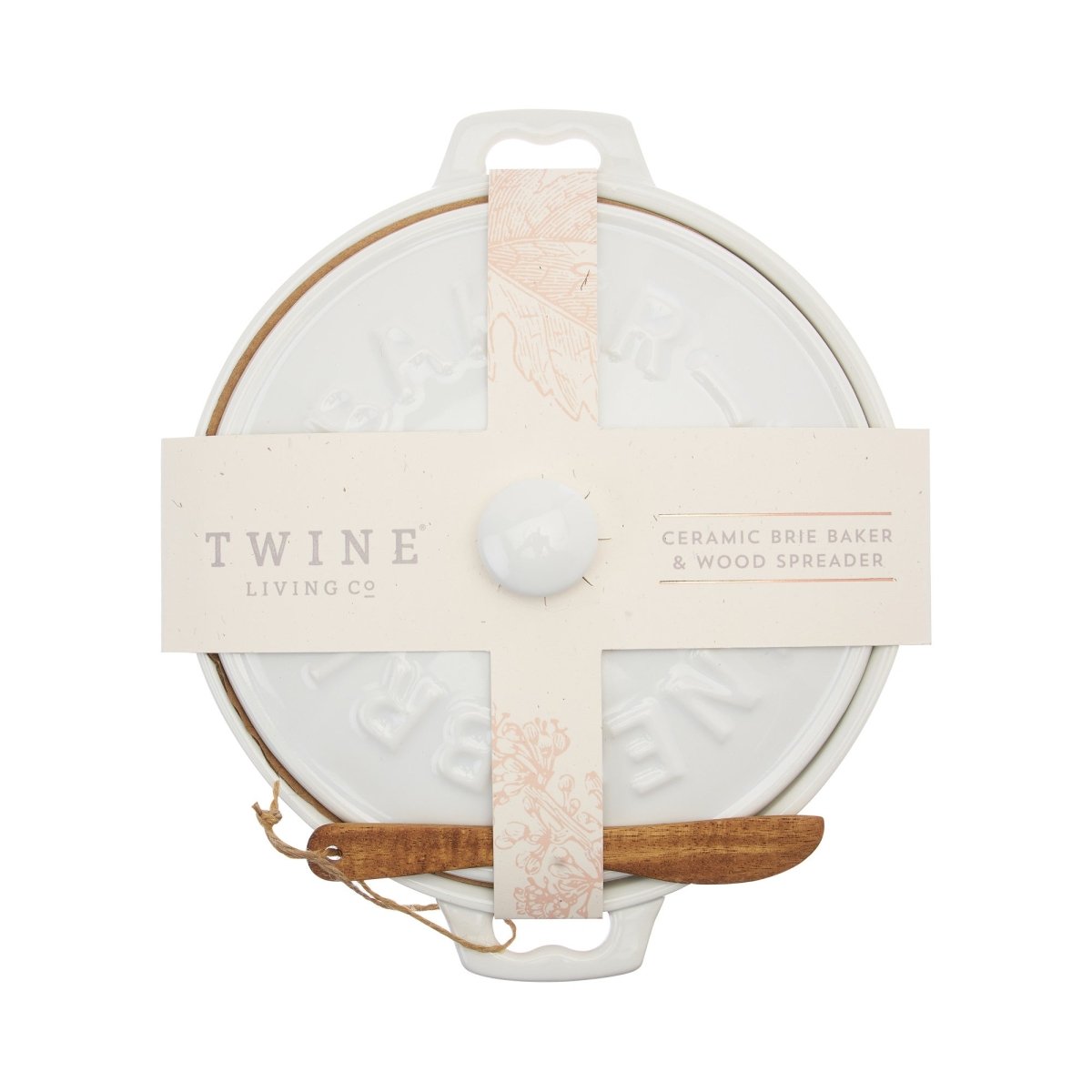 Twine Ceramic Brie Baker & Acacia Wood Spreader Set - lily & onyx