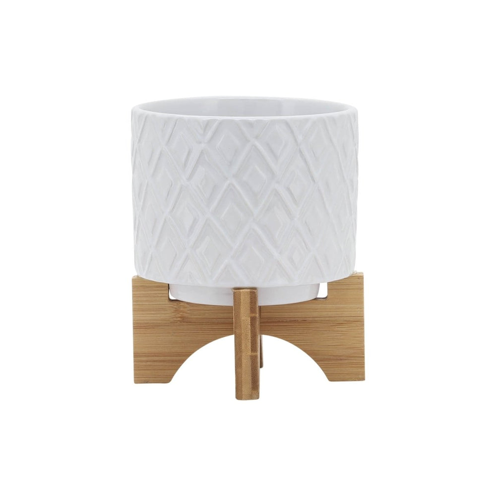 
                      
                        Sagebrook Home Ceramic Planter with Diamond Pattern and Glossy Finish and Wood Stand, Light Gray Ombre - lily & onyx
                      
                    