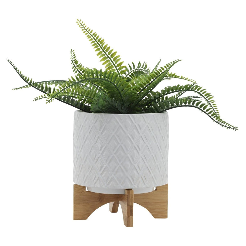 
                      
                        Sagebrook Home Ceramic Planter with Diamond Pattern and Glossy Finish and Wood Stand, Light Gray Ombre - lily & onyx
                      
                    