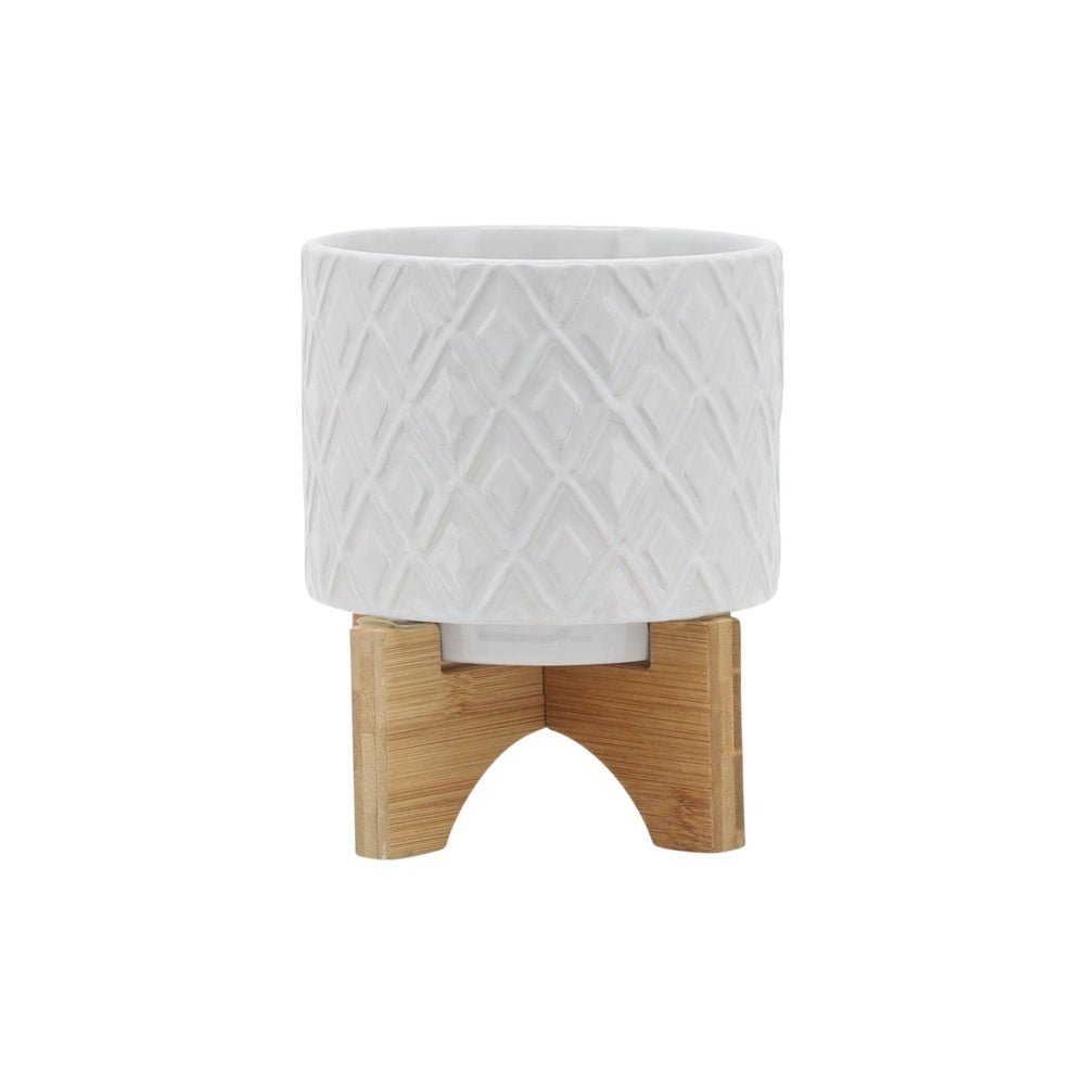
                      
                        Sagebrook Home Ceramic Planter with Diamond Pattern and Glossy Finish and Wood Stand, Light Gray Ombre - lily & onyx
                      
                    