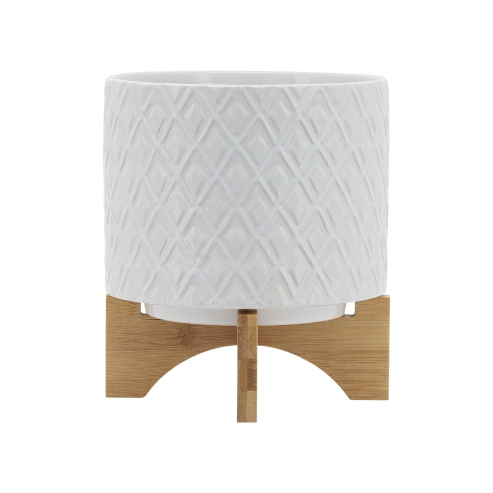 
                      
                        Sagebrook Home Ceramic Planter with Diamond Pattern and Glossy Finish and Wood Stand, Light Gray Ombre - lily & onyx
                      
                    