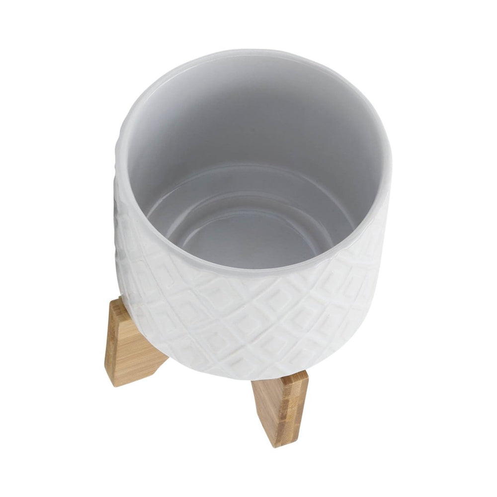 
                      
                        Sagebrook Home Ceramic Planter with Diamond Pattern and Glossy Finish and Wood Stand, Light Gray Ombre - lily & onyx
                      
                    
