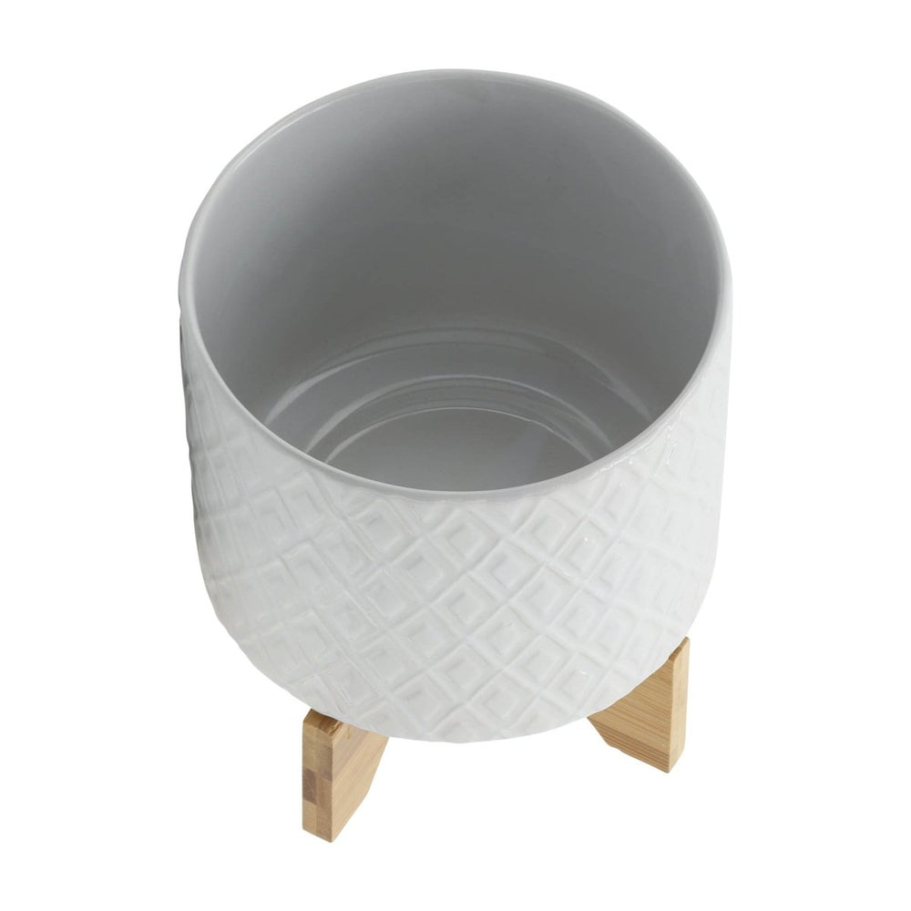 
                      
                        Sagebrook Home Ceramic Planter with Diamond Pattern and Glossy Finish and Wood Stand, Light Gray Ombre - lily & onyx
                      
                    