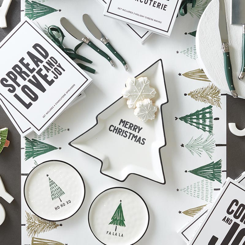 Santa Barbara Design Studio Ceramic Tree Appetizer Plate, Merry Christmas - Set Of 2 - lily & onyx
