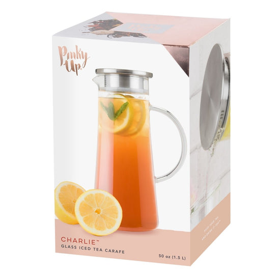 Load image into Gallery viewer, Pinky Up Charlie™ Glass Iced Tea Carafe - lily &amp;amp; onyx
