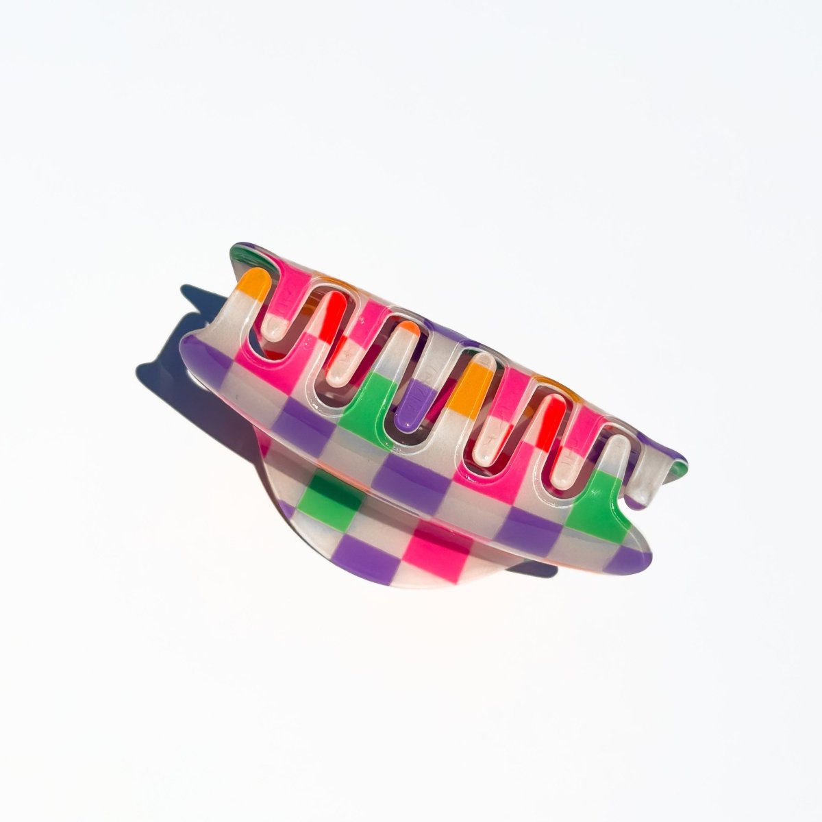 Load image into Gallery viewer, Denim &amp;amp; Daisy Checker Rainbow Hair Claw - lily &amp;amp; onyx
