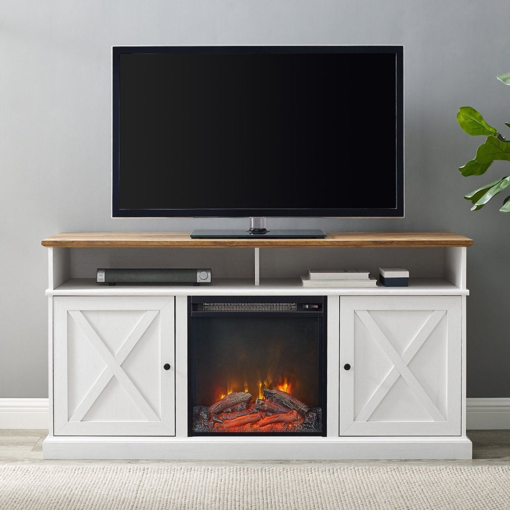 Walker Edison Cherrington Barn Door Fireplace TV Stand - lily & onyx