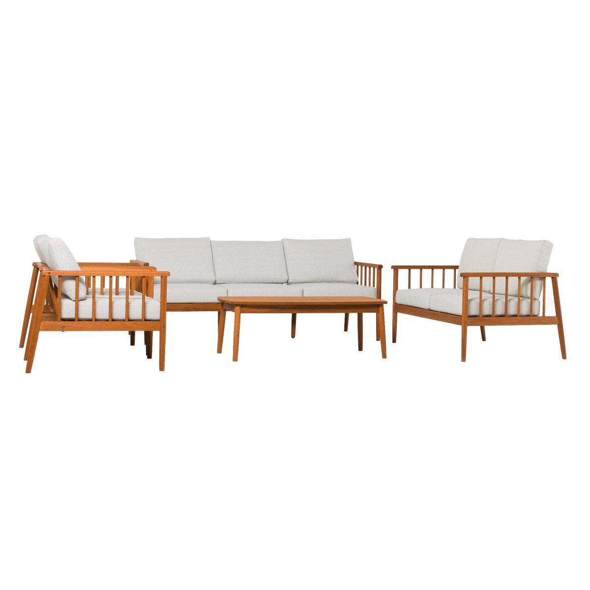 Walker Edison Circa Modern 5-Piece Solid Wood Spindle Patio Chat Set - lily & onyx