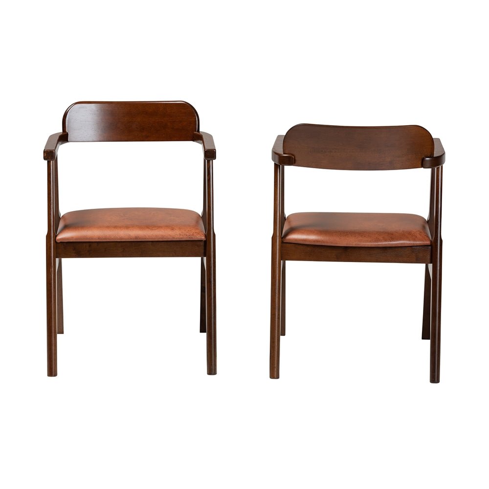 Baxton Studio Cleo Mid-Century Modern Leather Effect Fabric & Dark Brown Finished Wood 2-Piece Dining Chair Set - lily & onyx