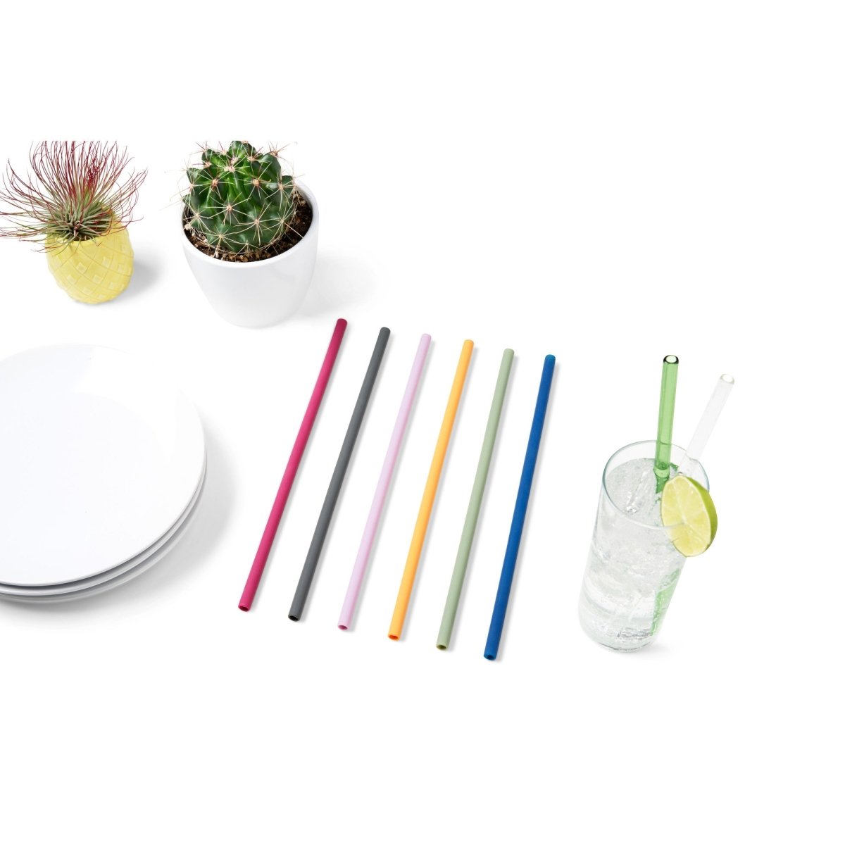 TRUE Colorful Silicone Straws with Cleaning Brush, Set of 6 - lily & onyx