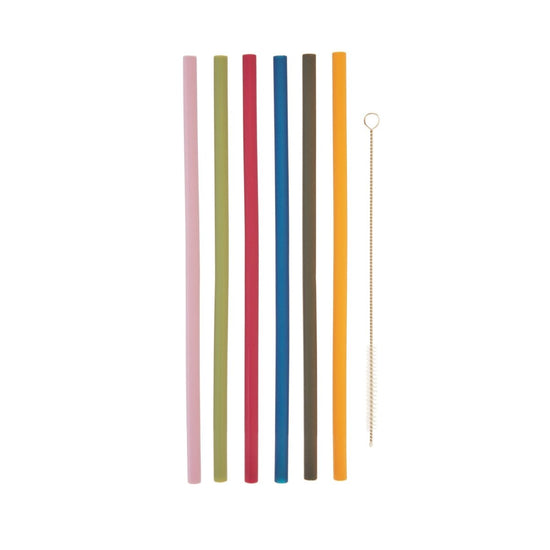 TRUE Colorful Silicone Straws with Cleaning Brush, Set of 6 - lily & onyx