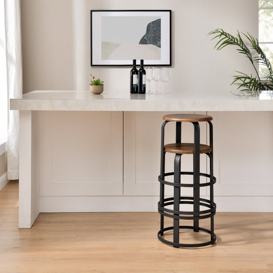 Walker Edison Colton 26" Metal and Wood Round Kitchen Bar Stool - lily & onyx