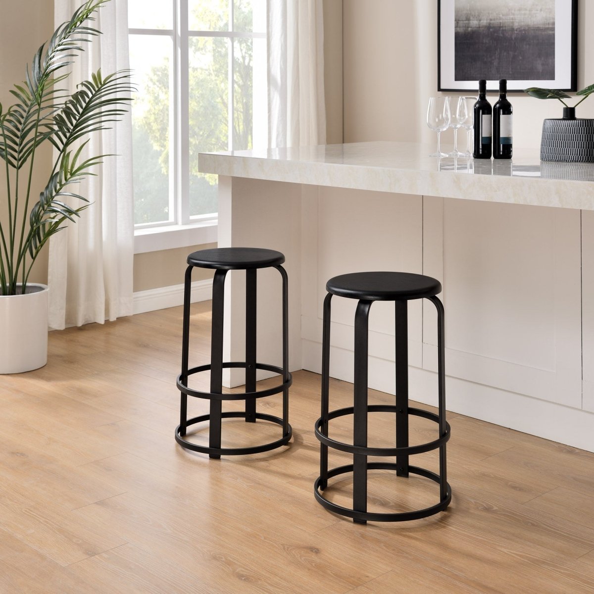 Walker Edison Colton 26" Metal and Wood Round Kitchen Bar Stool - lily & onyx