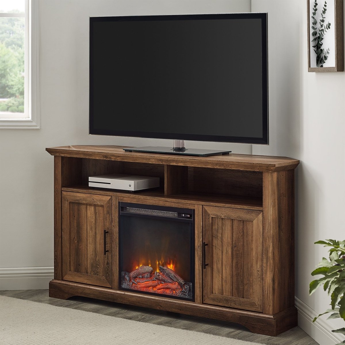 Walker Edison Columbus 54" Grooved Door Corner Fireplace TV Stand