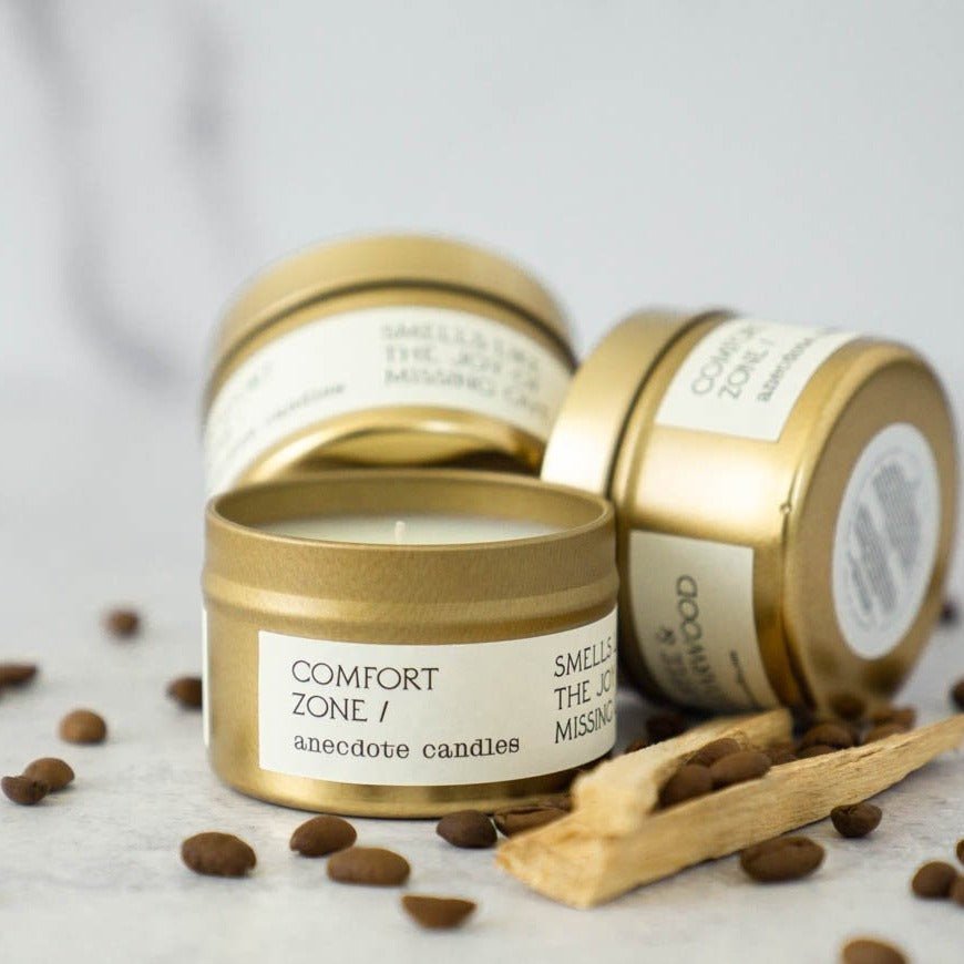 Anecdote Candles Comfort Zone | 3.4 Oz Travel Tin Candle | Coffee & Cedarwood - lily & onyx