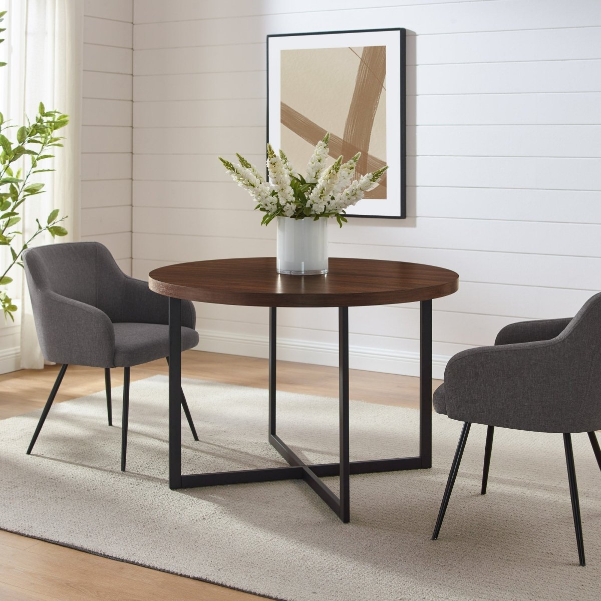 Walker Edison Connor 42" Metal and Wood Modern Round Dining Table - lily & onyx