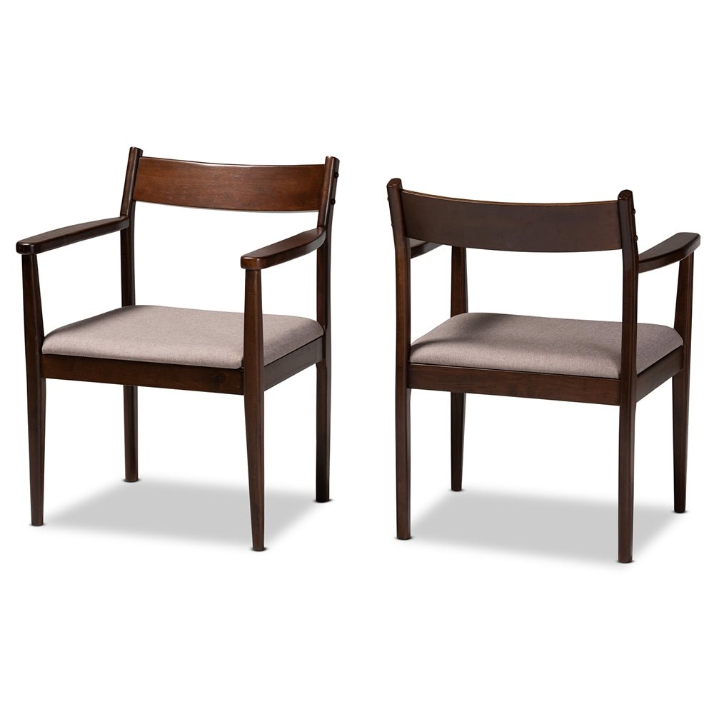 Baxton Studio Coretta Mid-Century Modern Upholstered Fabric & Dark Brown Finished Wood 2-Piece Dining Chair Set - lily & onyx