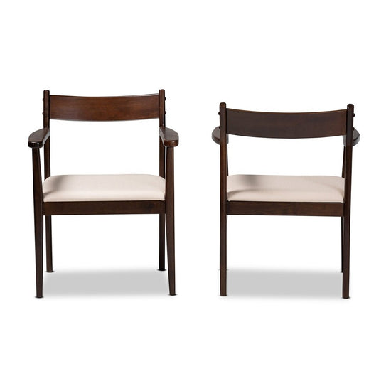Baxton Studio Coretta Mid-Century Modern Upholstered Fabric & Dark Brown Finished Wood 2-Piece Dining Chair Set - lily & onyx