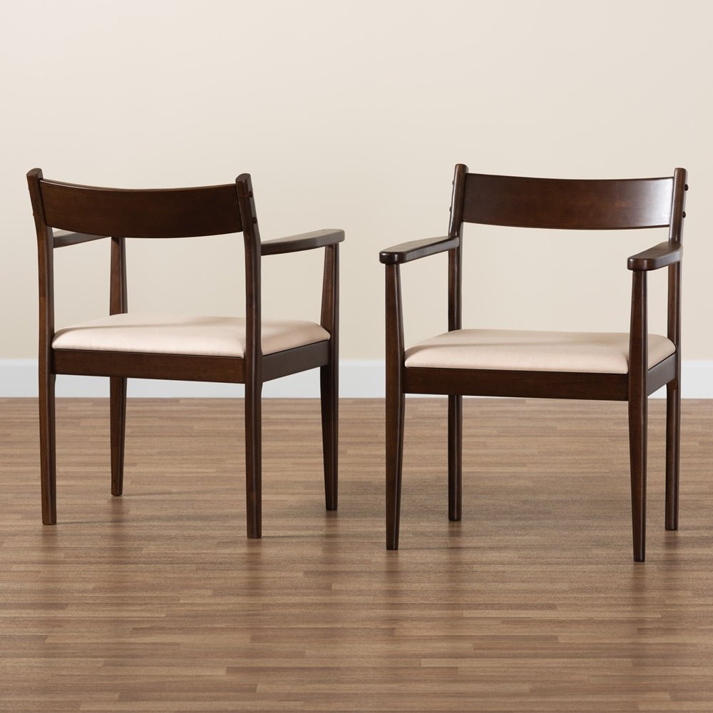 Baxton Studio Coretta Mid-Century Modern Upholstered Fabric & Dark Brown Finished Wood 2-Piece Dining Chair Set - lily & onyx