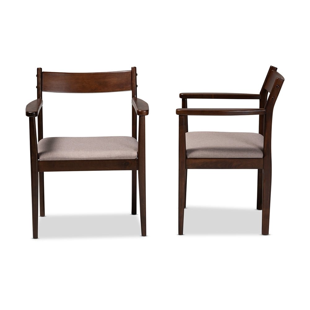 Baxton Studio Coretta Mid-Century Modern Upholstered Fabric & Dark Brown Finished Wood 2-Piece Dining Chair Set - lily & onyx