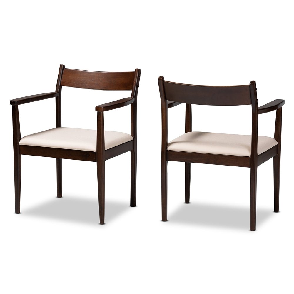 Baxton Studio Coretta Mid-Century Modern Upholstered Fabric & Dark Brown Finished Wood 2-Piece Dining Chair Set - lily & onyx