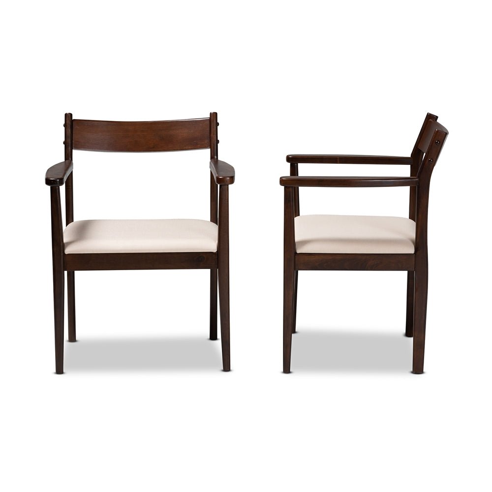 Baxton Studio Coretta Mid-Century Modern Upholstered Fabric & Dark Brown Finished Wood 2-Piece Dining Chair Set - lily & onyx