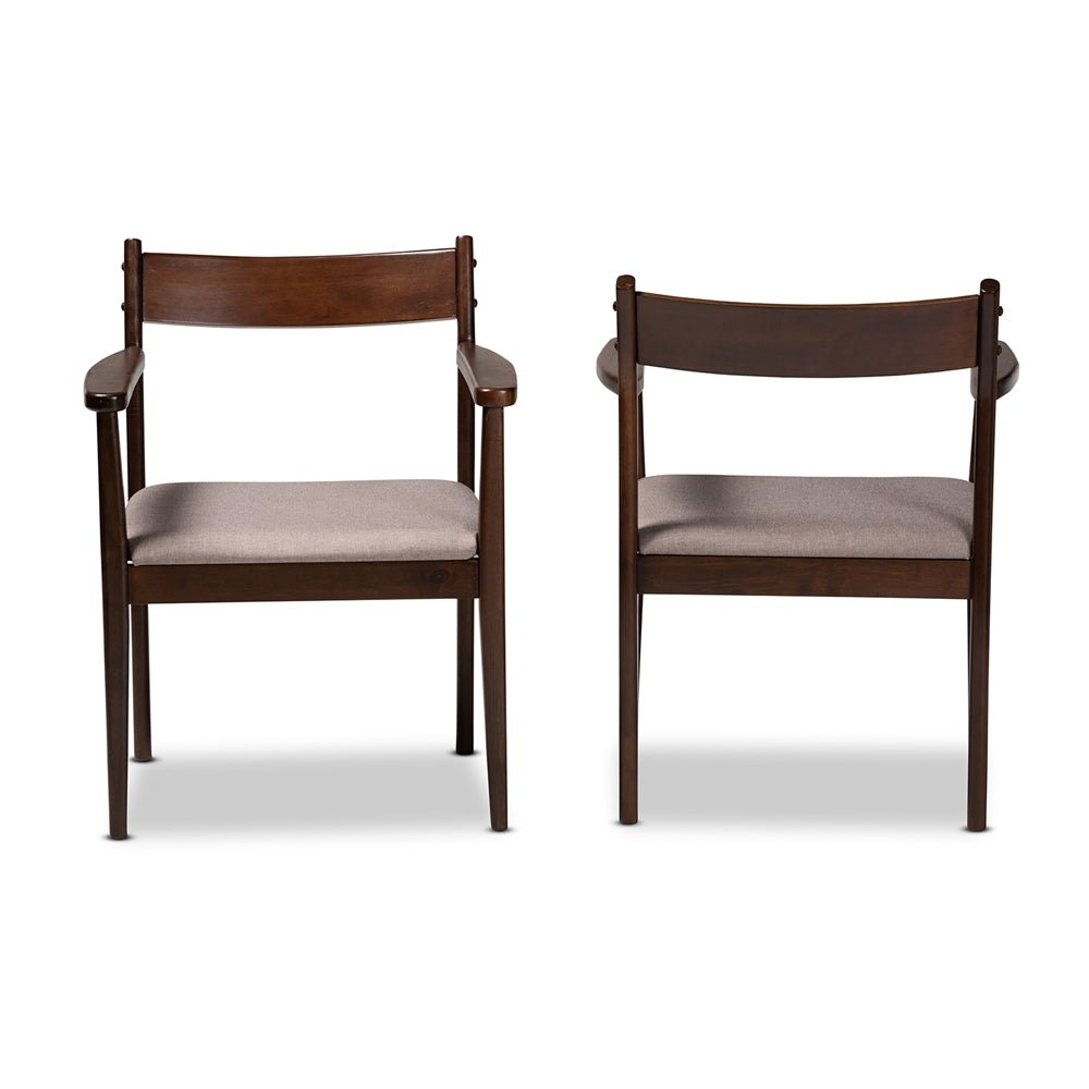 Baxton Studio Coretta Mid-Century Modern Upholstered Fabric & Dark Brown Finished Wood 2-Piece Dining Chair Set - lily & onyx