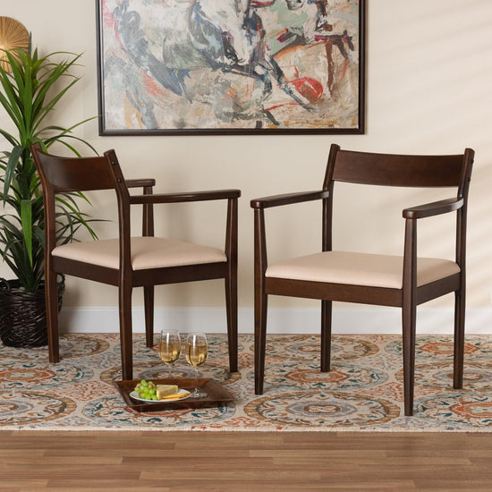 Baxton Studio Coretta Mid-Century Modern Upholstered Fabric & Dark Brown Finished Wood 2-Piece Dining Chair Set - lily & onyx