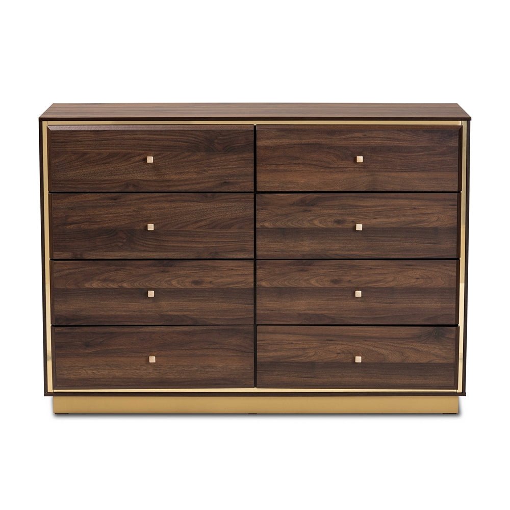 Baxton Studio Cormac Modern And Contemporary Wood And Gold Metal 8 Drawer Dresser - lily & onyx