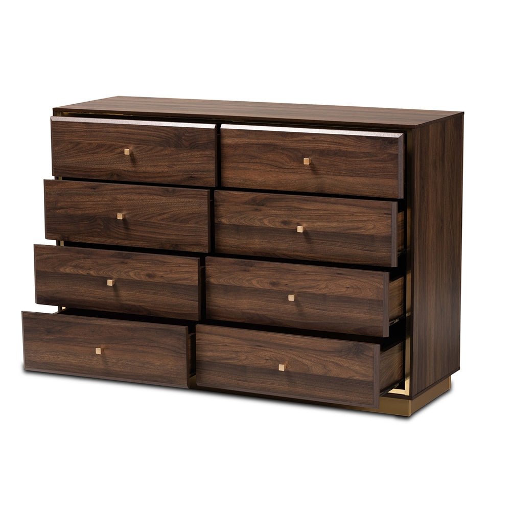 Baxton Studio Cormac Modern And Contemporary Wood And Gold Metal 8 Drawer Dresser - lily & onyx