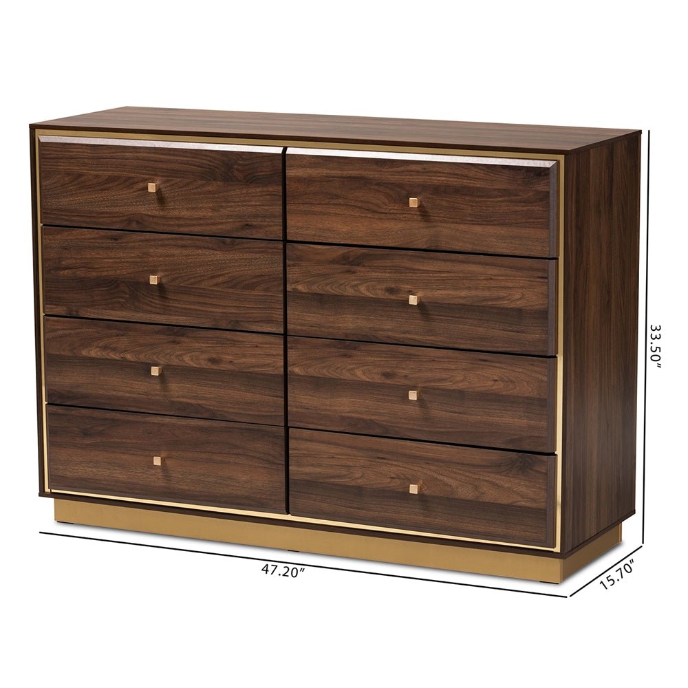 Baxton Studio Cormac Modern And Contemporary Wood And Gold Metal 8 Drawer Dresser - lily & onyx