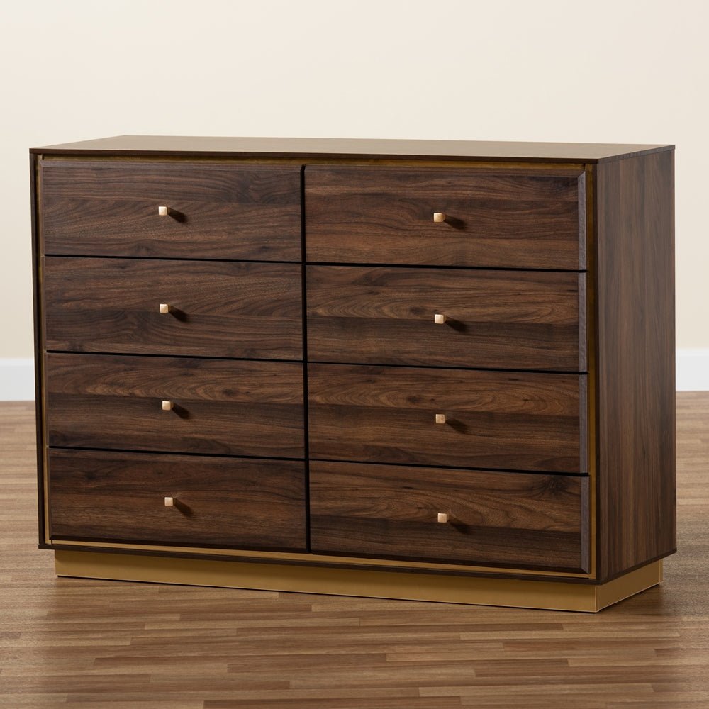 Baxton Studio Cormac Modern And Contemporary Wood And Gold Metal 8 Drawer Dresser - lily & onyx