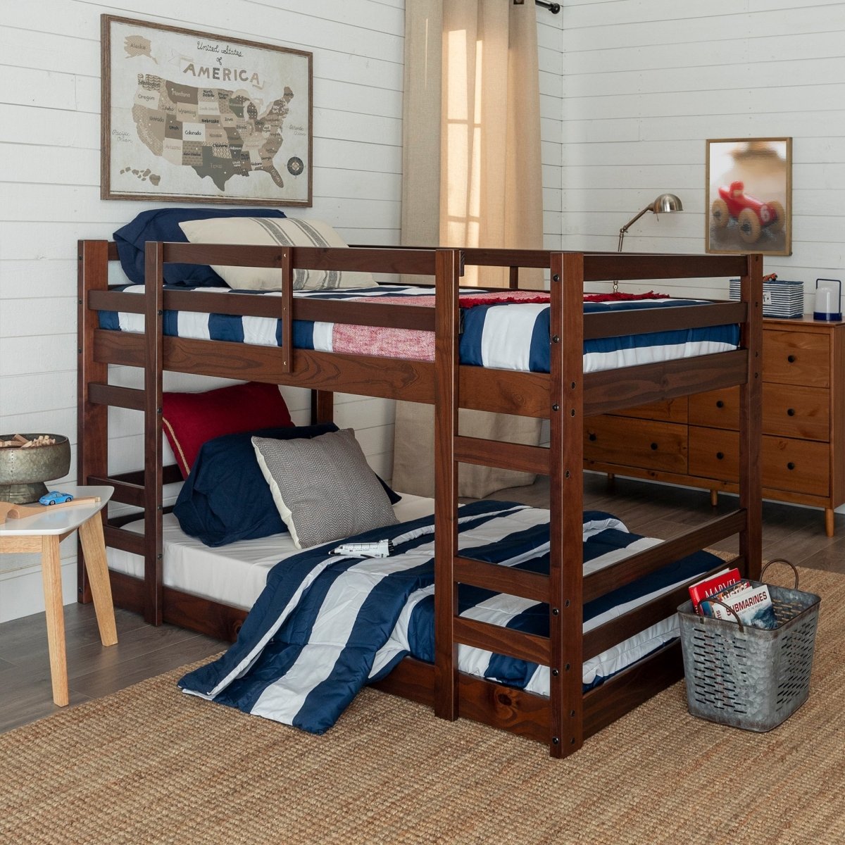 Walker Edison Cottage Jr. Twin Over Twin Solid Wood Bunk Bed - lily & onyx