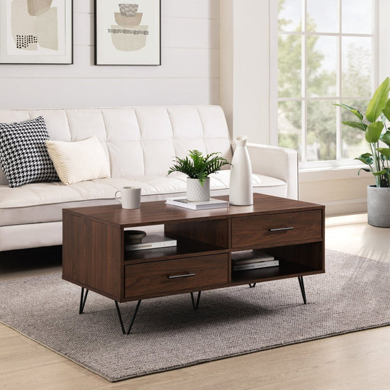 Walker Edison Croft 42" 2-Drawer Coffee Table with Hairpin Legs - lily & onyx