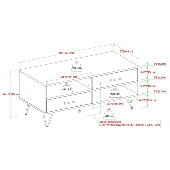 Walker Edison Croft 42" 2-Drawer Coffee Table with Hairpin Legs - lily & onyx