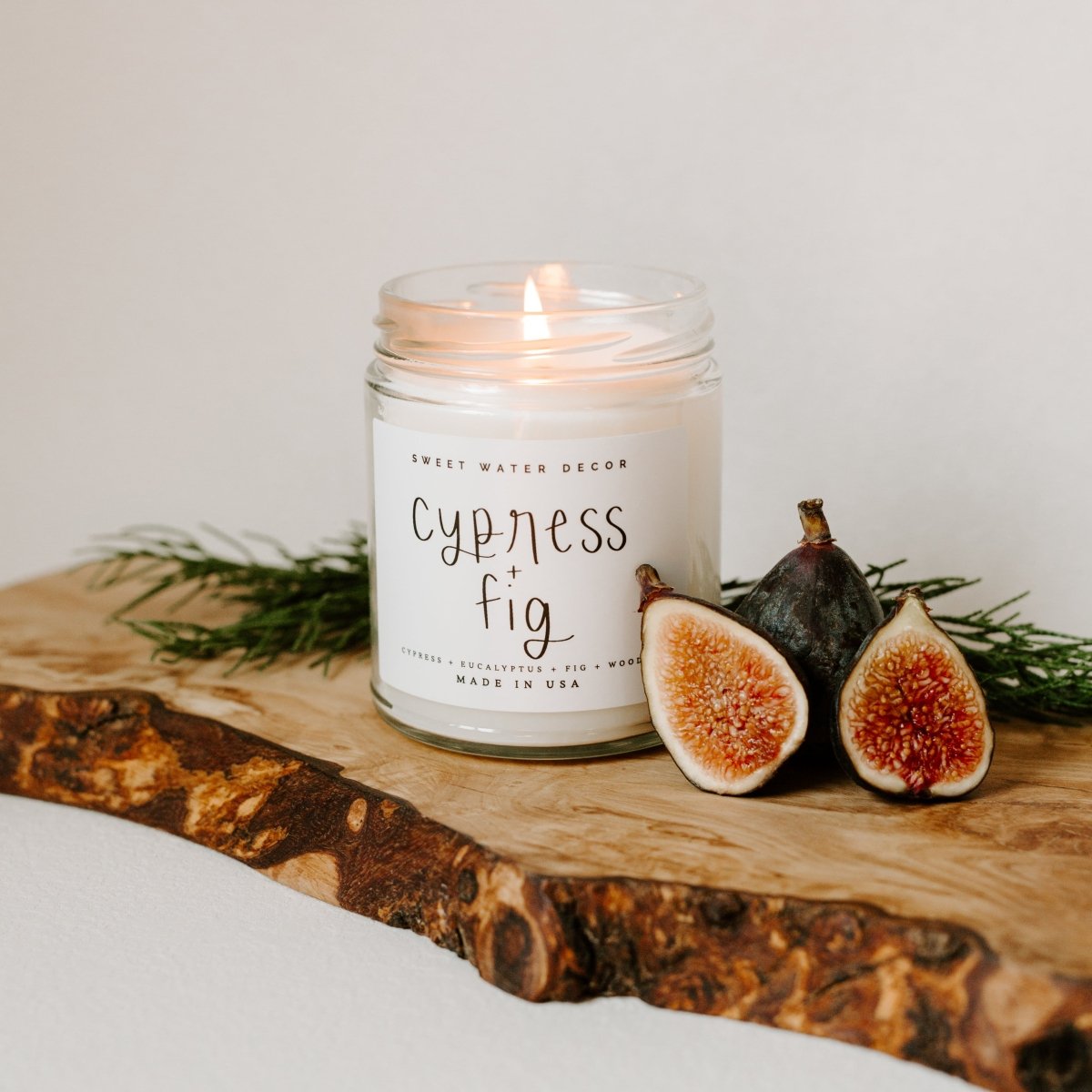 Sweet Water Decor Cypress and Fig Soy Candle - Clear Jar - 9 oz - lily & onyx