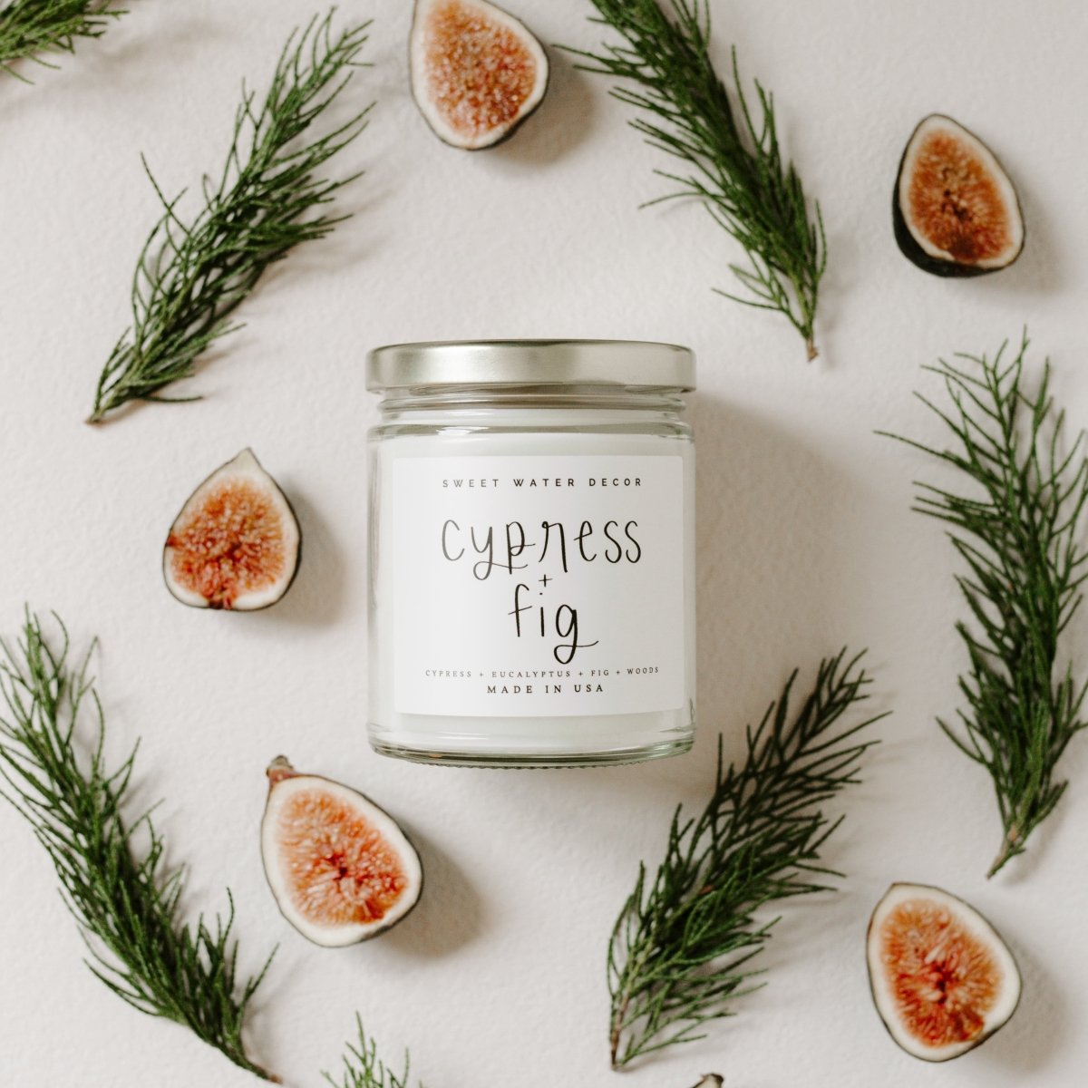 Sweet Water Decor Cypress and Fig Soy Candle - Clear Jar - 9 oz - lily & onyx