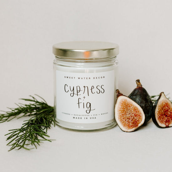 Sweet Water Decor Cypress and Fig Soy Candle - Clear Jar - 9 oz - lily & onyx