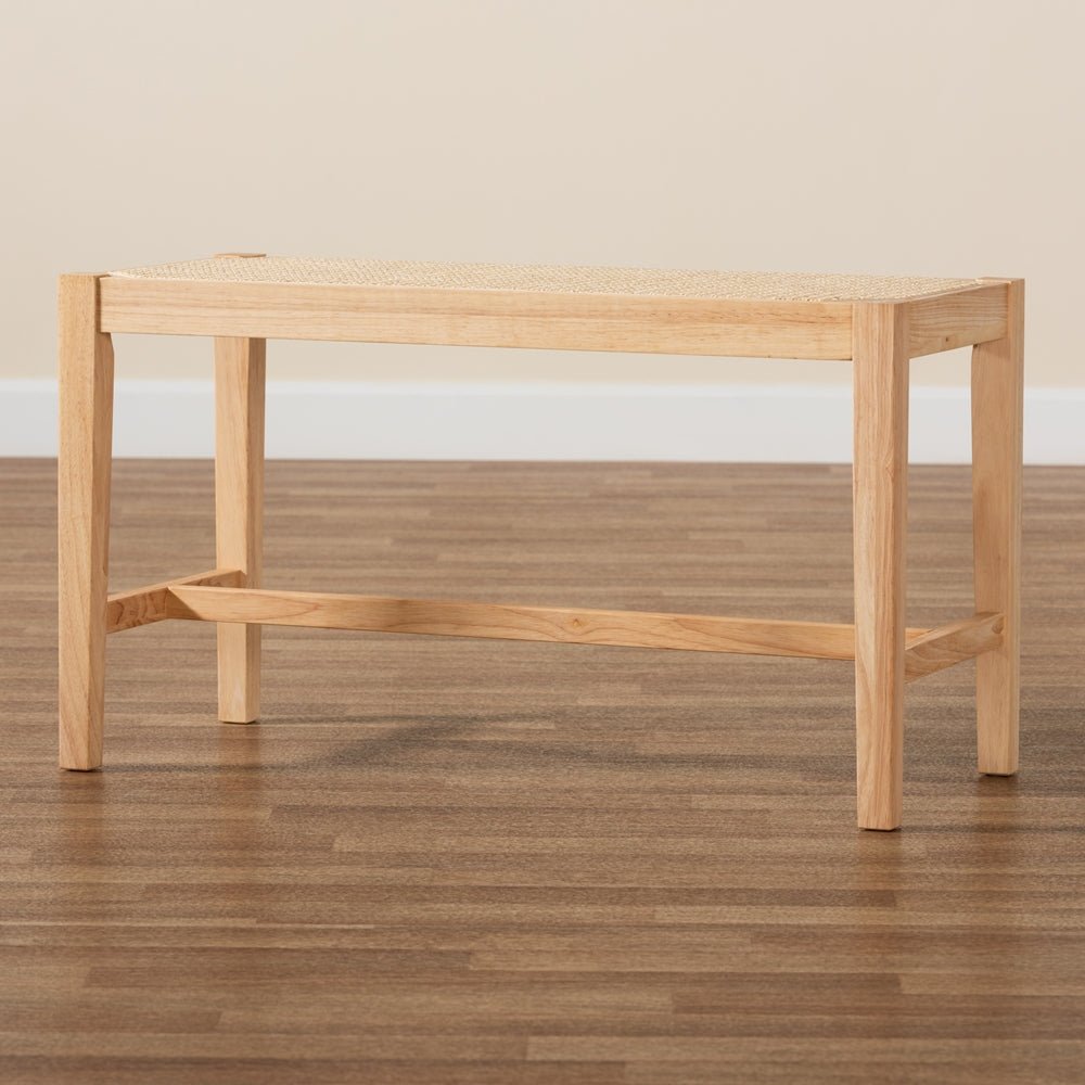 
                      
                        Baxton Studio Danyl Mid Century Modern Oak Brown Finished Wood And Rattan Accent Bench - lily & onyx
                      
                    