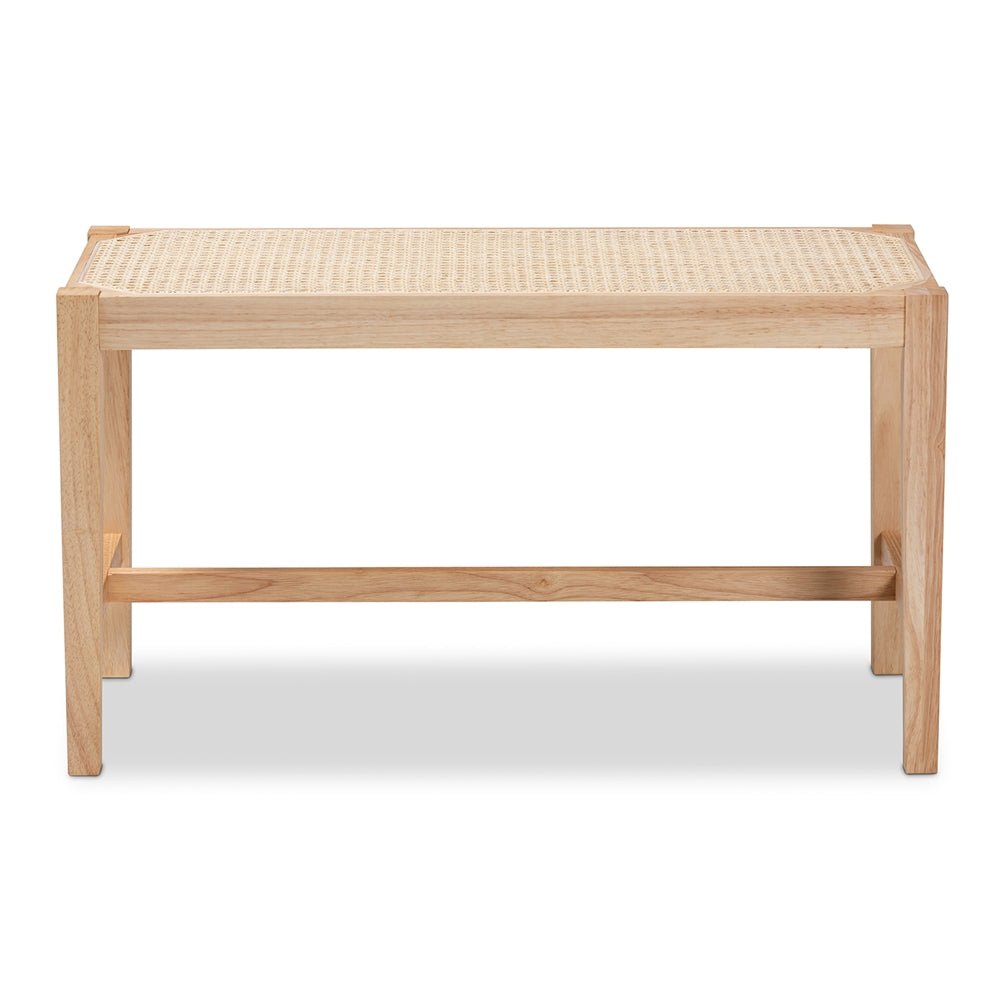 
                      
                        Baxton Studio Danyl Mid Century Modern Oak Brown Finished Wood And Rattan Accent Bench - lily & onyx
                      
                    