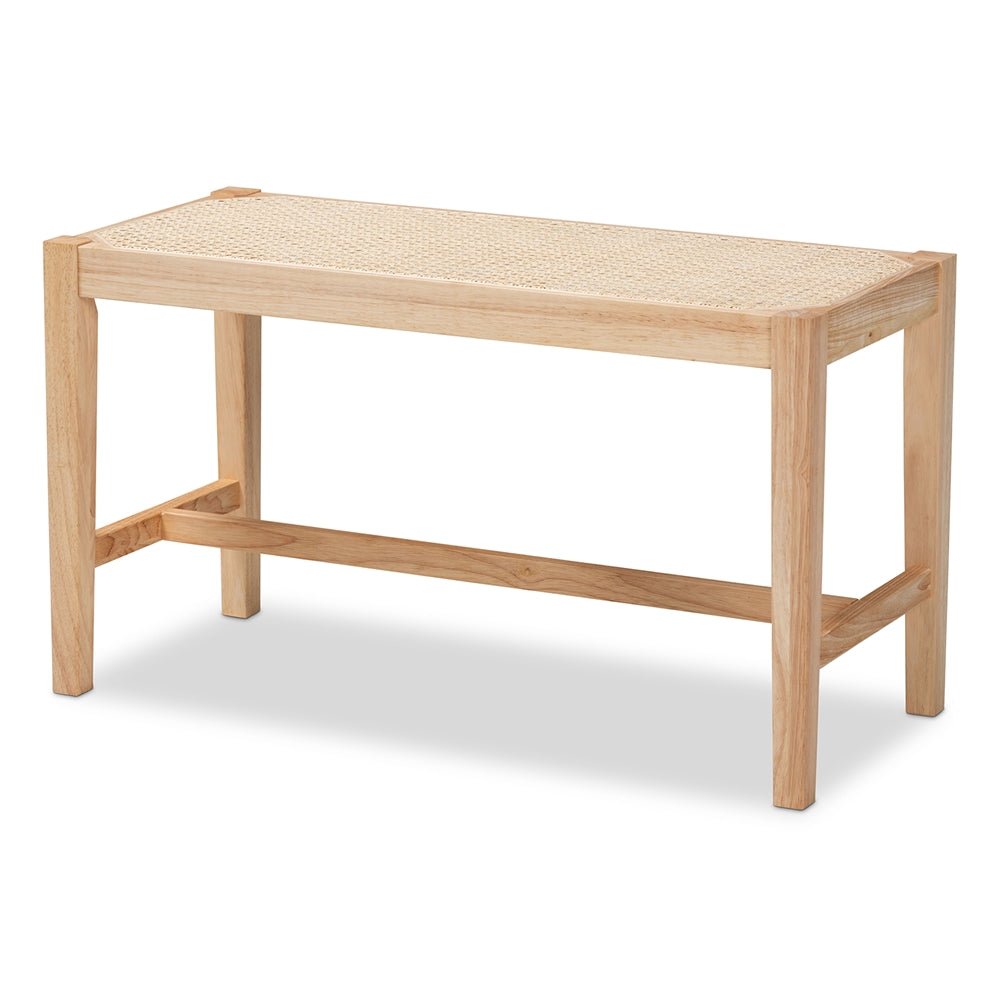 
                      
                        Baxton Studio Danyl Mid Century Modern Oak Brown Finished Wood And Rattan Accent Bench - lily & onyx
                      
                    