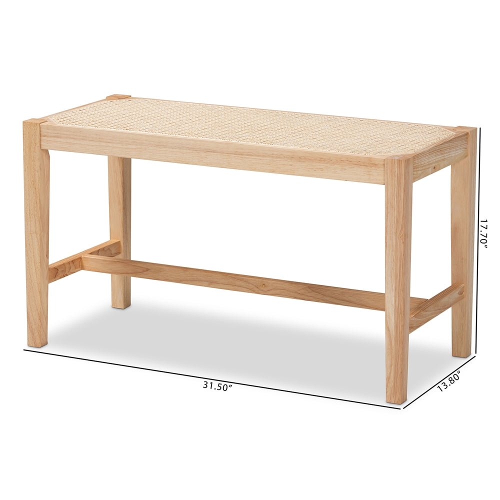 
                      
                        Baxton Studio Danyl Mid Century Modern Oak Brown Finished Wood And Rattan Accent Bench - lily & onyx
                      
                    